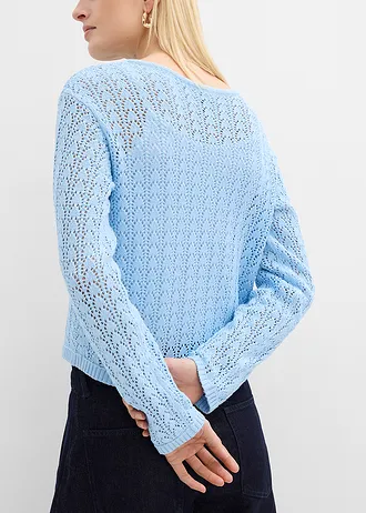 Jachetă tricotată cu model ajurat din bumbac 100% • bleu • magazin bonprix