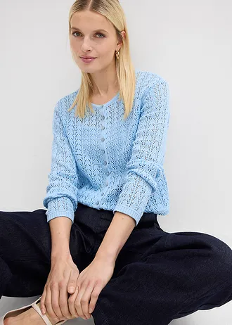 Jachetă tricotată cu model ajurat din bumbac 100% • bleu • magazin bonprix