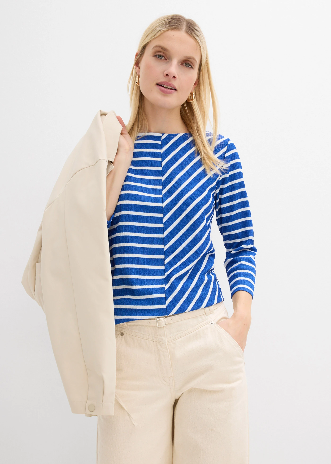 Bluză tricot • albastru arctic-alb cu dungi • magazin bonprix