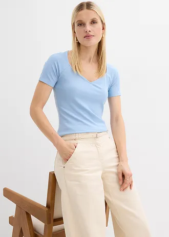 T-shirt côtelé en viscose extensible • bleu clair • Boutique bonprix