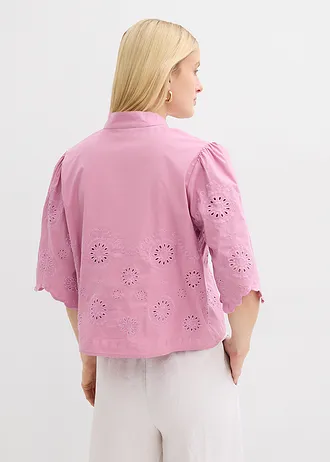 Bluză scurtă tip tunică cu broderie perforată • mov-maroniu • magazin bonprix