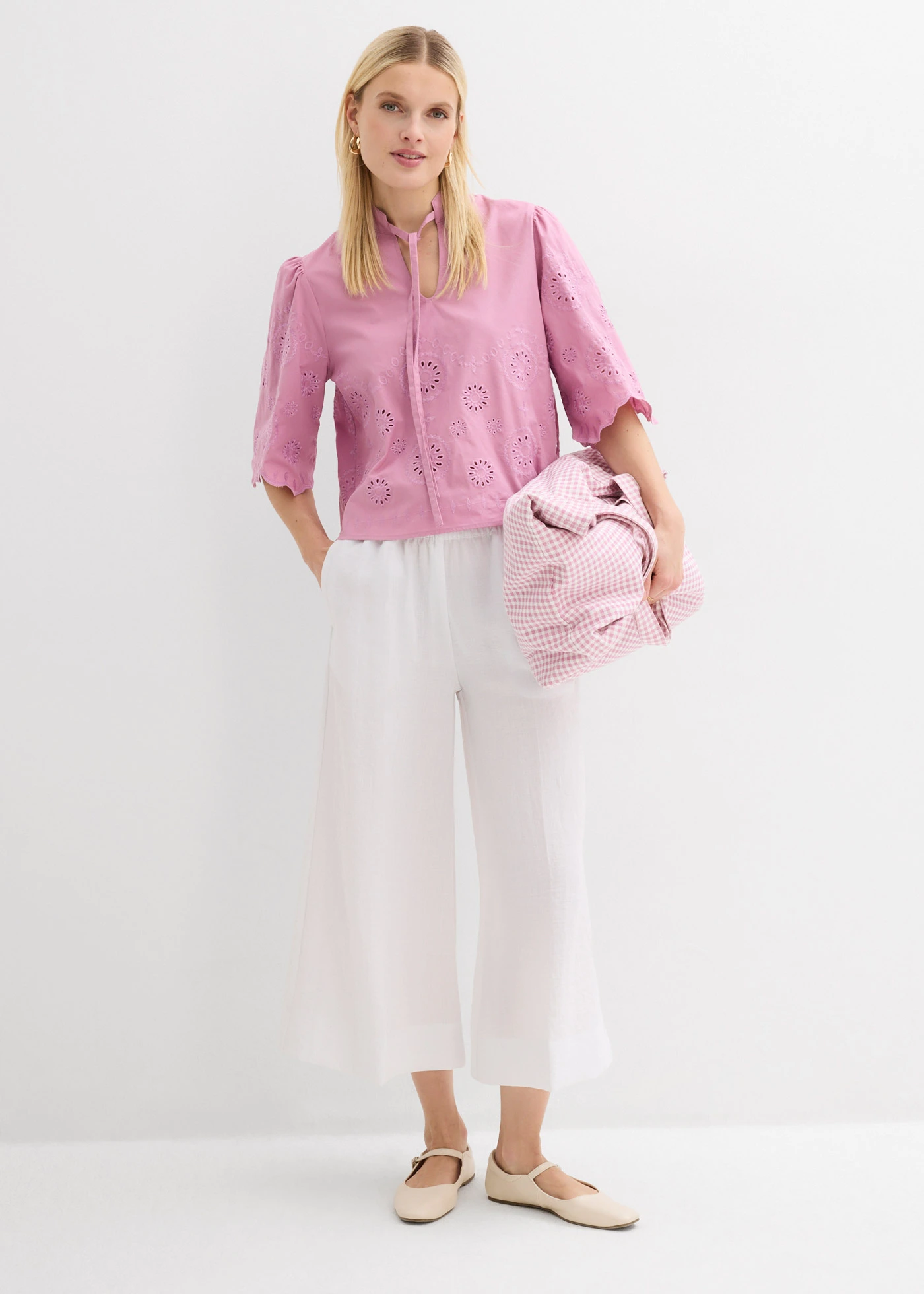 Korte tuniek met broderie anglaise • mauve • bonprix online shop