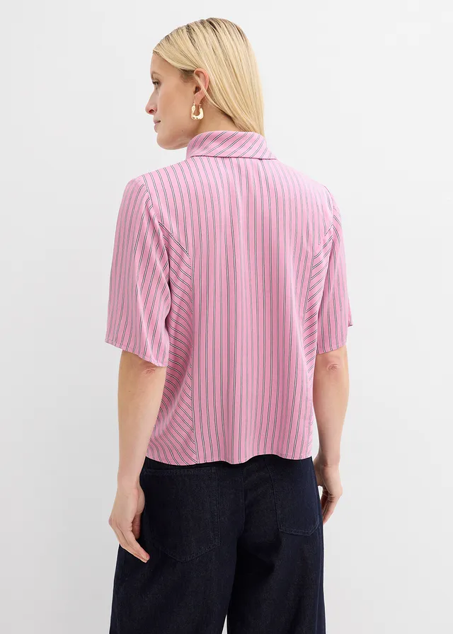 Blouse à lavallière en modal doux • mauve-bleu foncé-blanc rayé • product-page.page-title-suffix