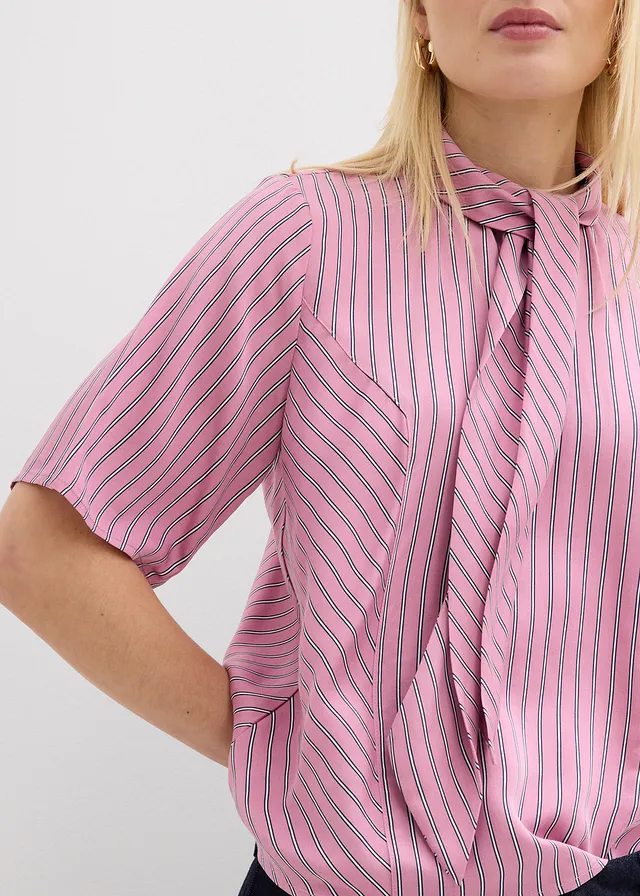 Blouse à lavallière en modal doux • mauve-bleu foncé-blanc rayé • product-page.page-title-suffix