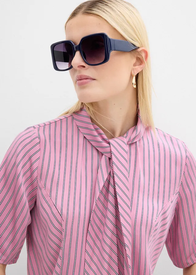 Blouse à lavallière en modal doux • mauve-bleu foncé-blanc rayé • product-page.page-title-suffix