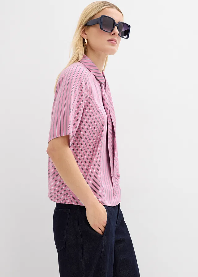 Blouse à lavallière en modal doux • mauve-bleu foncé-blanc rayé • product-page.page-title-suffix