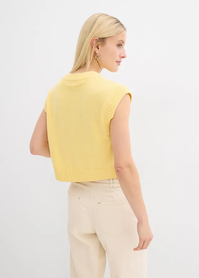 Gilet sans manches en maille, Couleur: jaune clair