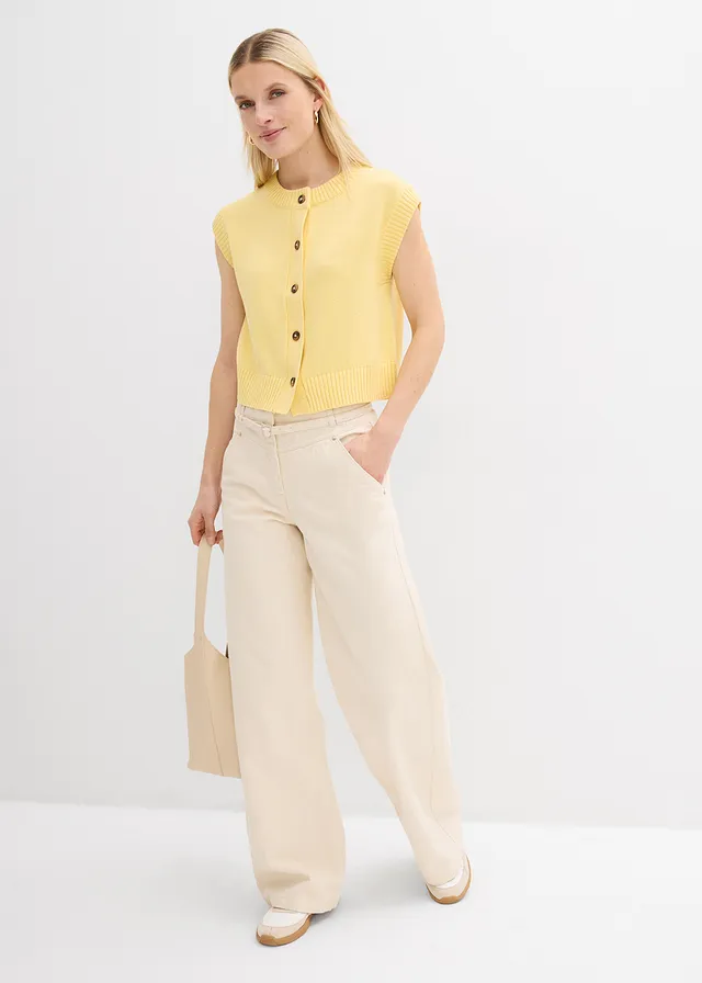 Gilet sans manches en maille, Couleur: jaune clair