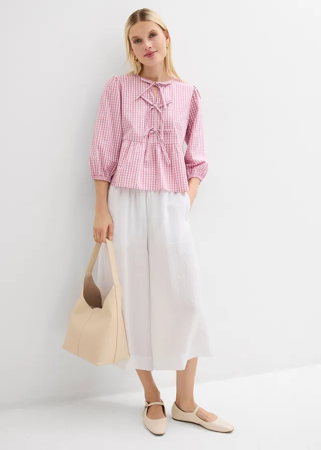 Culotte van een zachte viscose-mix mauve-wit