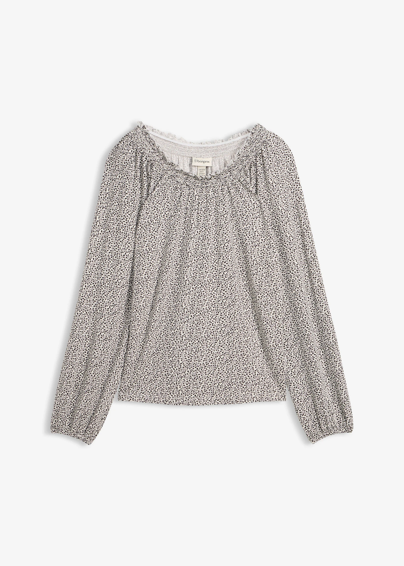 Tričko s dlhým rukávom z viskózového mixu • biela vlna-čierna kvetovaná • obchod bonprix