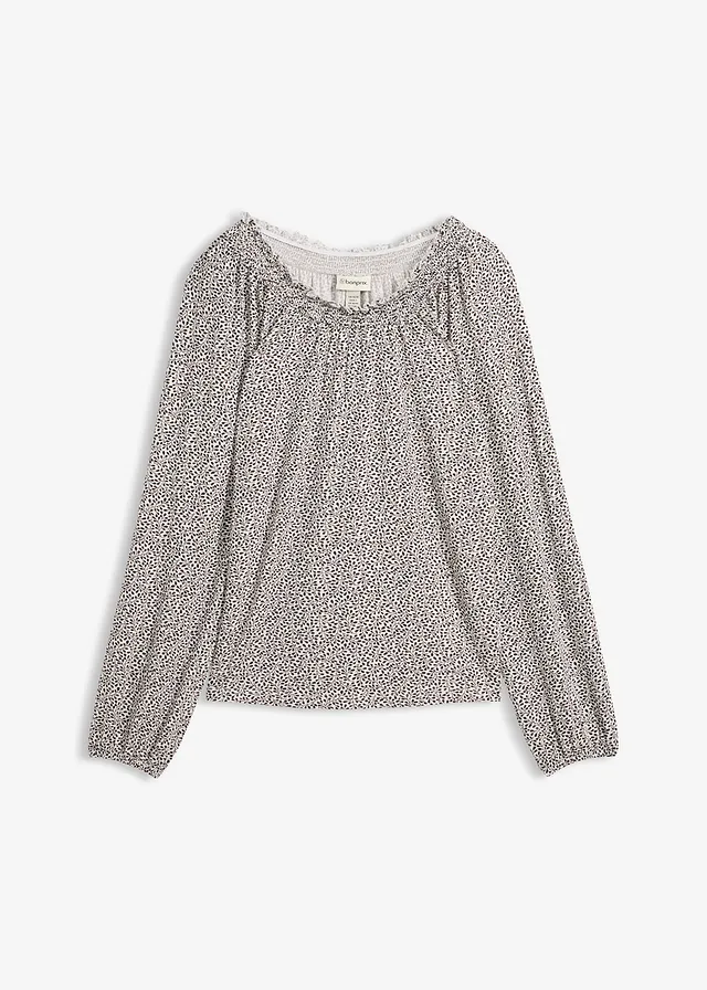 Longsleeve in een viscosemix • wolwit-zwart • bonprix online shop