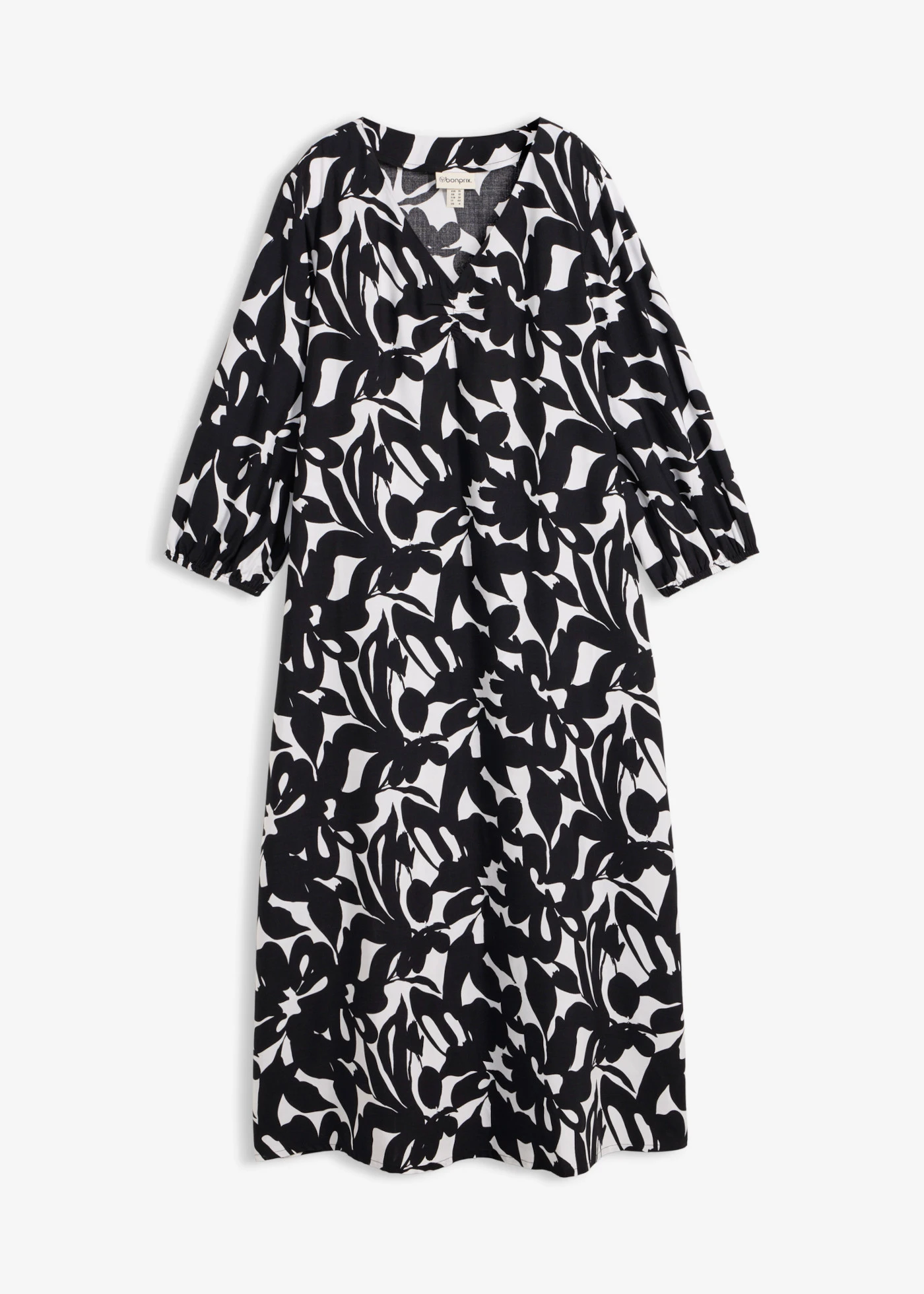 Rochie maxi din viscoză fluidă • negru-ecru înflorat • magazin bonprix