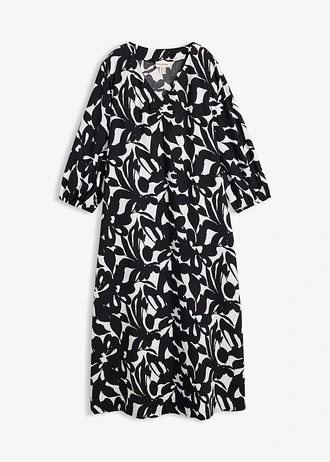 Rochie maxi din viscoză fluidă • negru-ecru înflorat • magazin bonprix