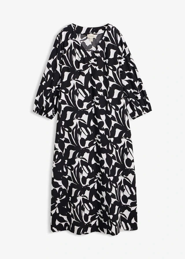 Rochie maxi din viscoză fluidă • negru-ecru înflorat • magazin bonprix