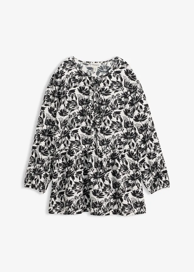 Tunique longue en viscose • blanc-noir imprimé • Boutique bonprix