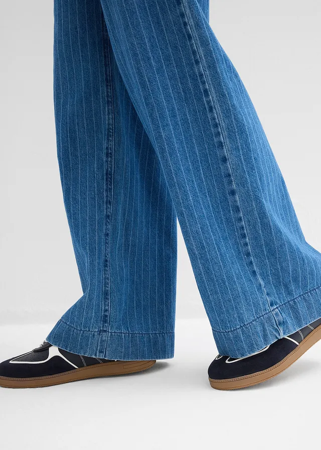 Jean large à taille entièrement élastiquée, coton • bleu stone rayé • product-page.page-title-suffix