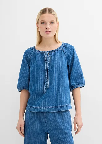 Blouse en jean à rayures, Couleur: bleu denim rayé