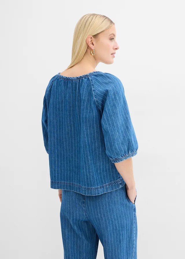 Denim tuniek van katoen, Kleur: blauw denim gestreept