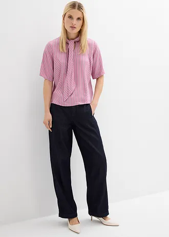 Jeansy typu barrel, mid waist • granatowy denim unwashed • sklep bonprix