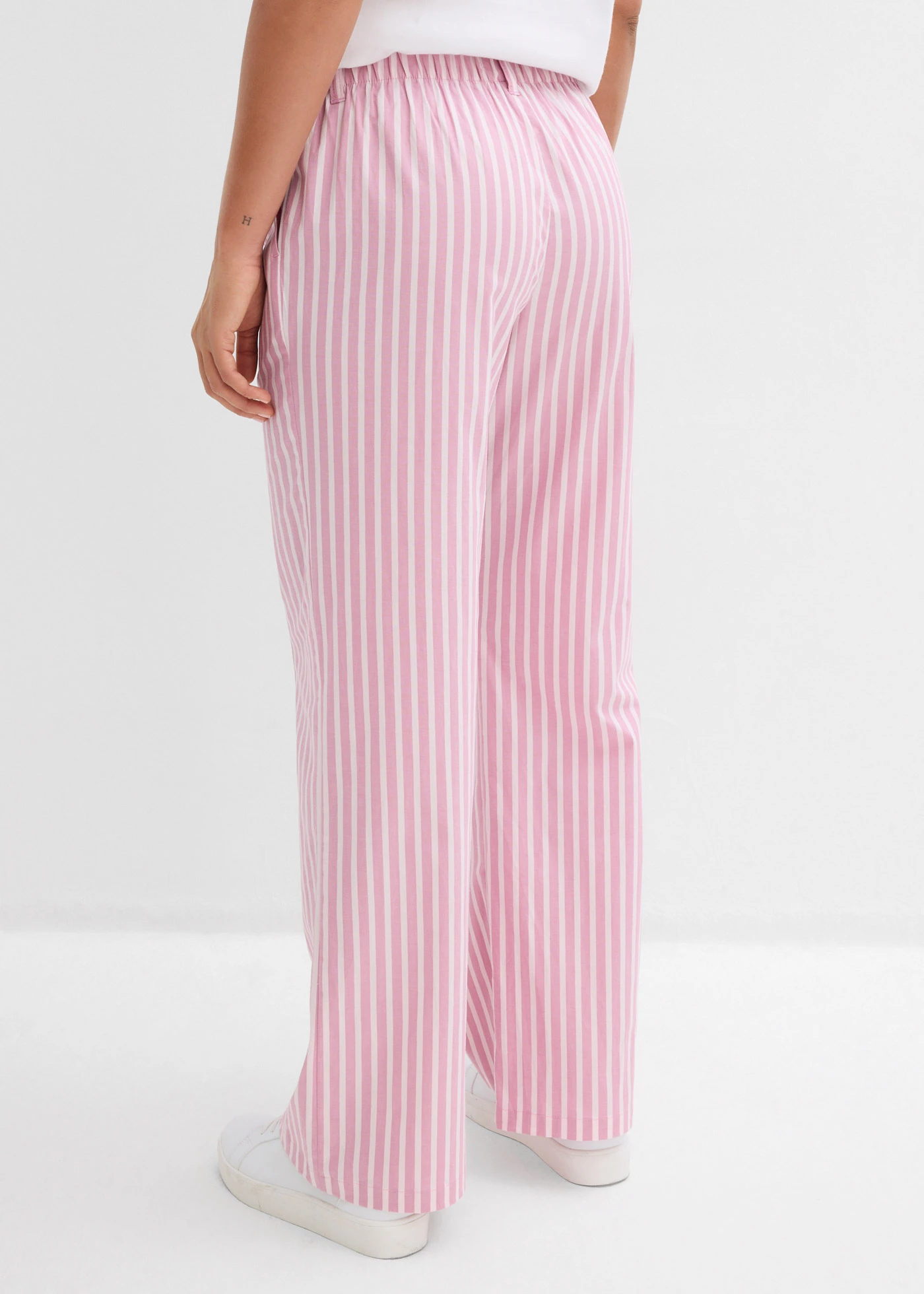 Pantaloni palazzo din bumbac de poplin • roz deschis-mov-maroniu dungat vertical • magazin bonprix