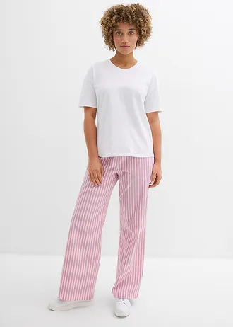 Pantaloni palazzo din bumbac de poplin • roz deschis-mov-maroniu dungat vertical • magazin bonprix