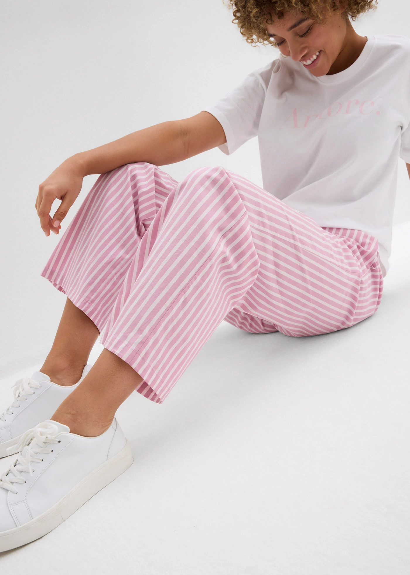 Palazzo-broek van katoenpopeline • lichtroze-mauve verticaal gestreept • bonprix online shop