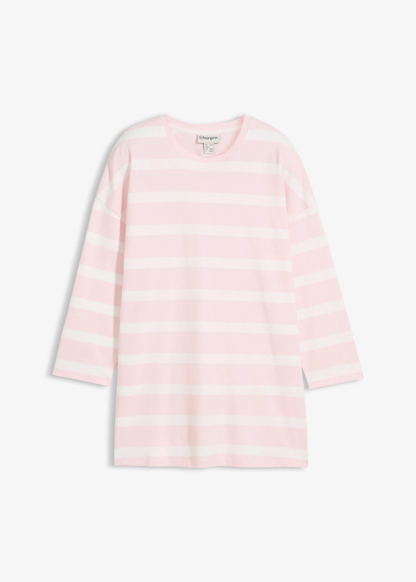 T-shirt long en coton épais • rose clair-écru rayé • Boutique bonprix