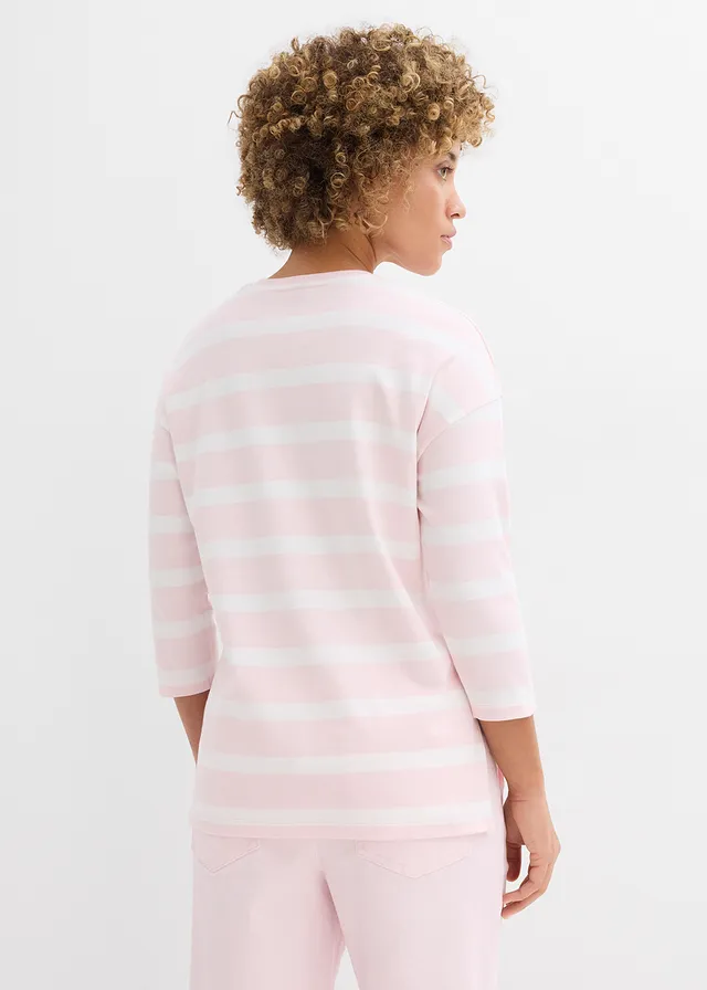 T-shirt long en coton épais • rose clair-écru rayé • product-page.page-title-suffix