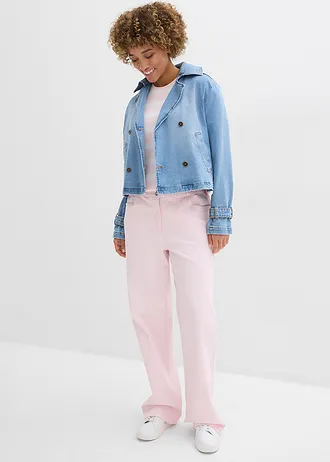 T-shirt long en coton épais, Couleur: rose clair-écru rayé