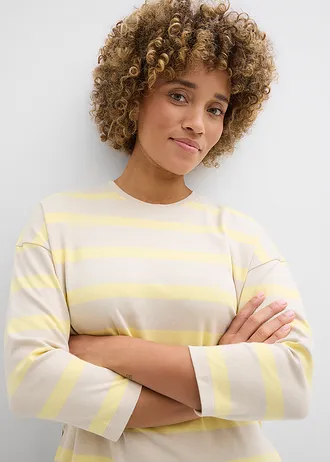 Longshirt van zwaar biologisch katoen • lichtsand-lichtgeel horizontaal gestreept • bonprix online shop