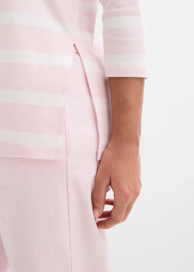 T-shirt long en coton épais • rose clair-écru rayé • product-page.page-title-suffix
