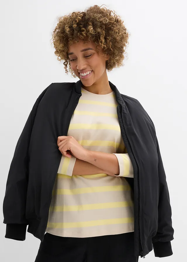 Bluză tricot lungă din bumbac organic greu • bej nisipiu mat-galben deschis în dungi • magazin bonprix