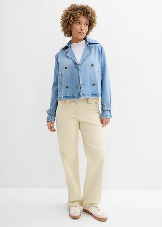 Palazzo broek met comfortband, high waist, Kleur: lichtsand