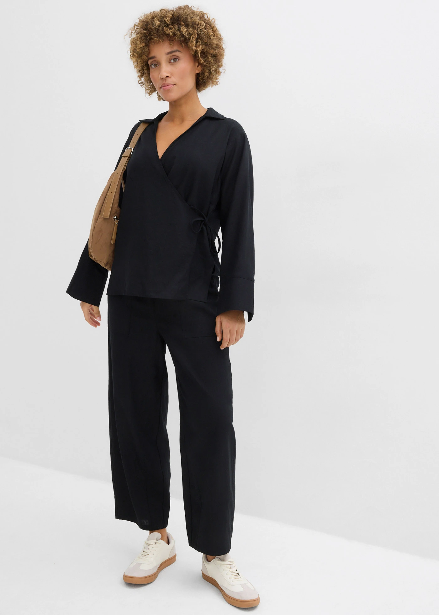 Pantaloni barrel din material subțire cu in • negru • magazin bonprix