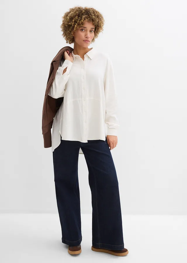Chemisier oversize en lin mélangé, Couleur: écru