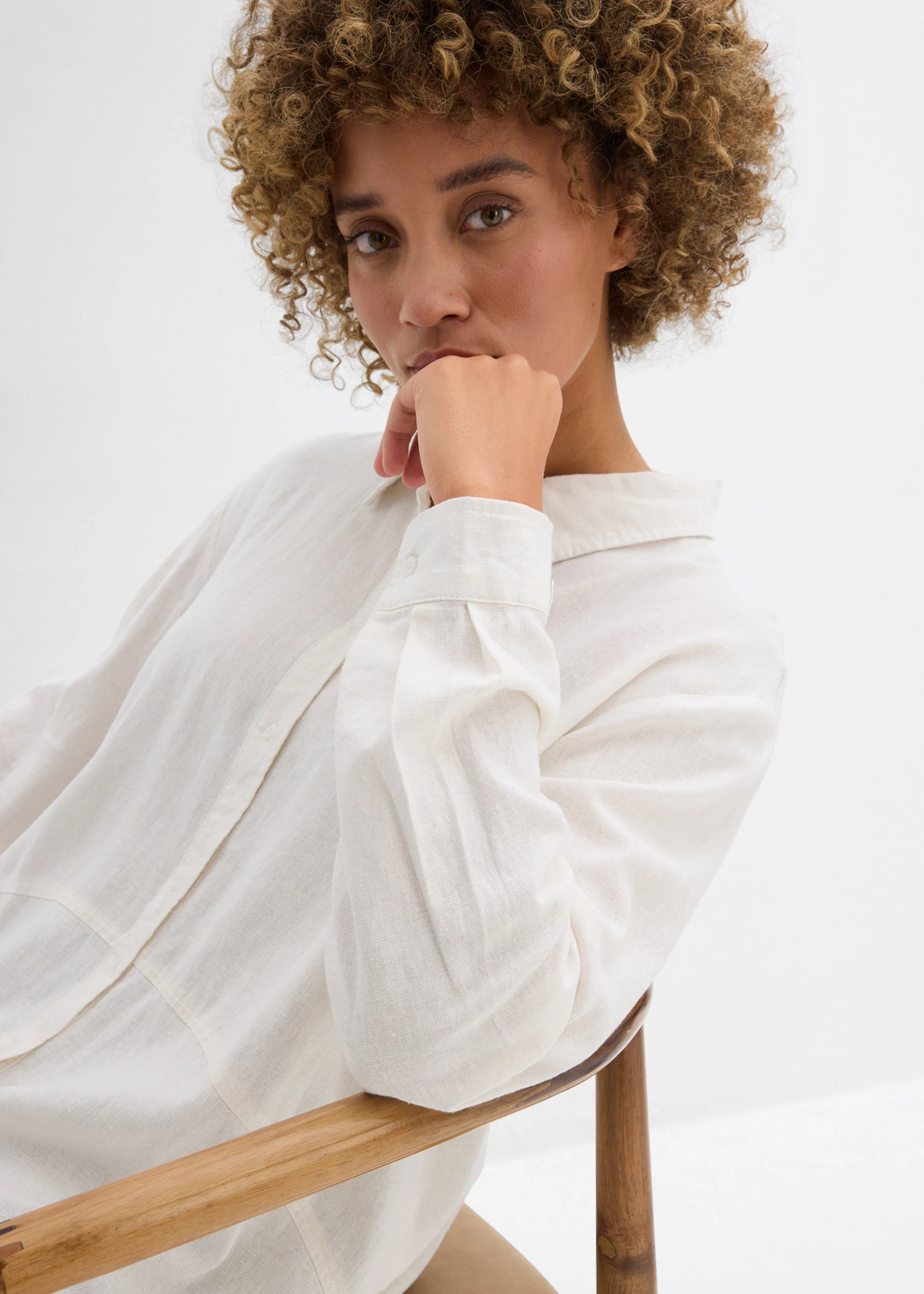 Oversized blouse van linnenmix • wolwit • bonprix online shop