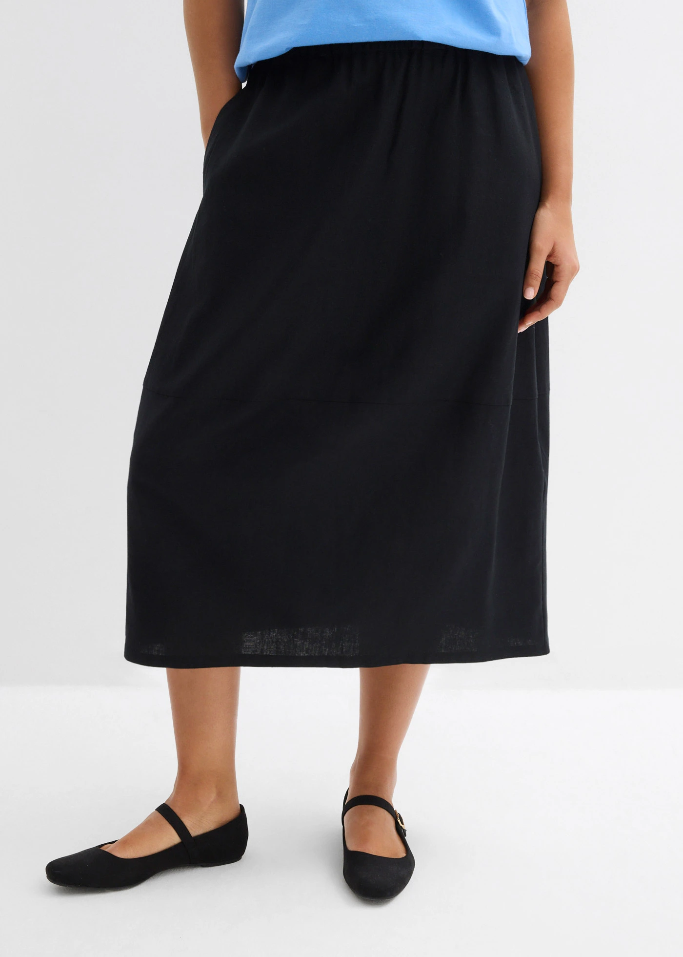 Midirok van lichte linnenmix • zwart • bonprix online shop