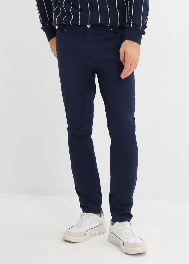 Strečové kalhoty s pružným pasem, Regular Fit, Tapered, barva: tmavě modrá