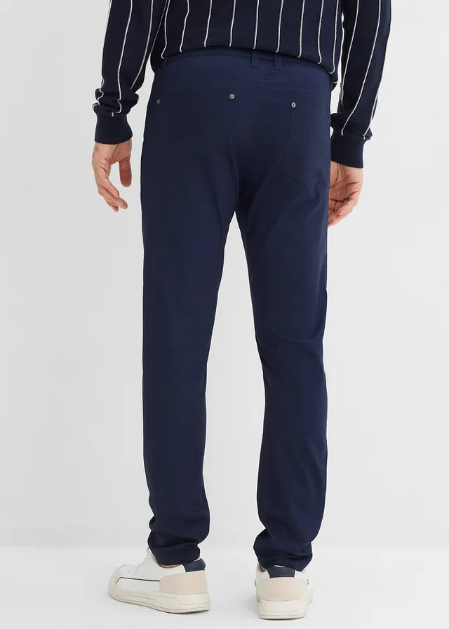 Strečové kalhoty s pružným pasem, Regular Fit, Tapered, barva: tmavě modrá