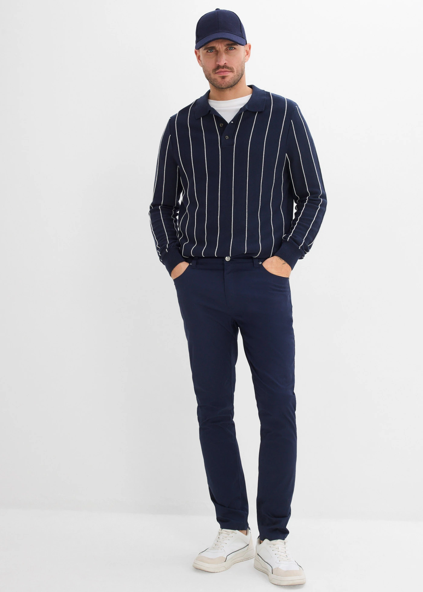 Strečové kalhoty s pružným pasem, Regular Fit, Tapered • tmavě modrá • bonprix obchod