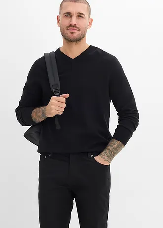 Spodnie ze stretchem, z wygodnym pasem, regular fit, zwężane do dołu • czarny • sklep bonprix