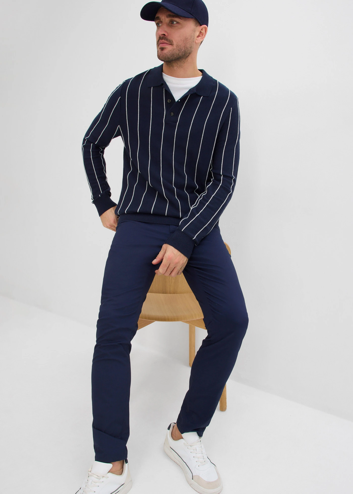 Regular fit stretch broek met comfortband, tapered • donkerblauw • bonprix online shop