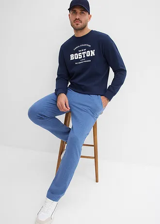 Joggingbroek met rechte zoom, binnenkant zacht geruwd • lichtindigo • bonprix online shop