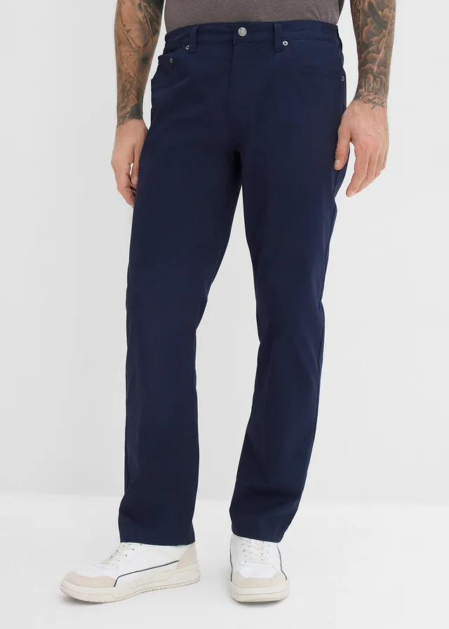 Pantalon loose et extensible à taille élastiquée, droit, Couleur: bleu foncé