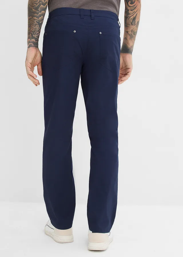 Pantalon loose et extensible à taille élastiquée, droit, Couleur: bleu foncé