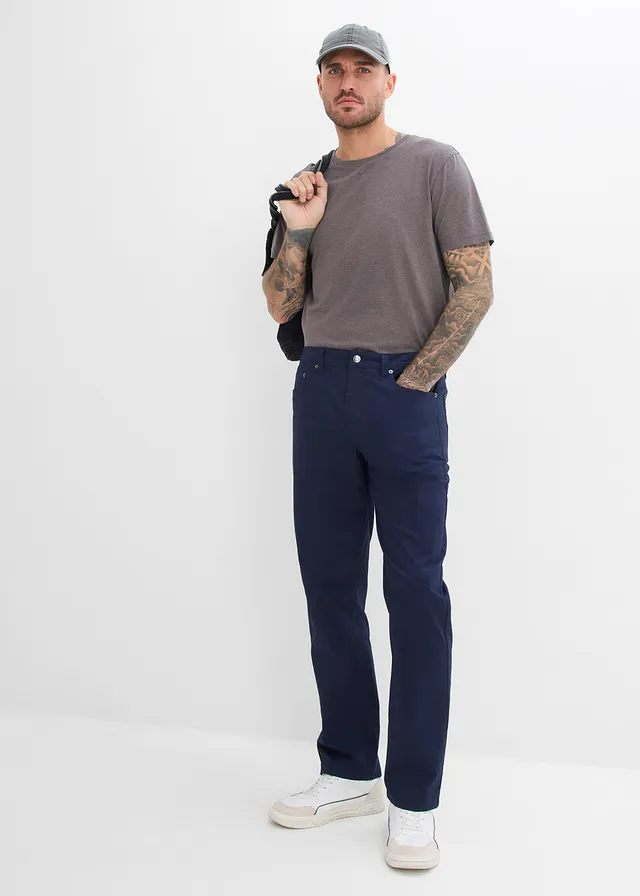 Pantalon loose et extensible à taille élastiquée, droit, Couleur: bleu foncé