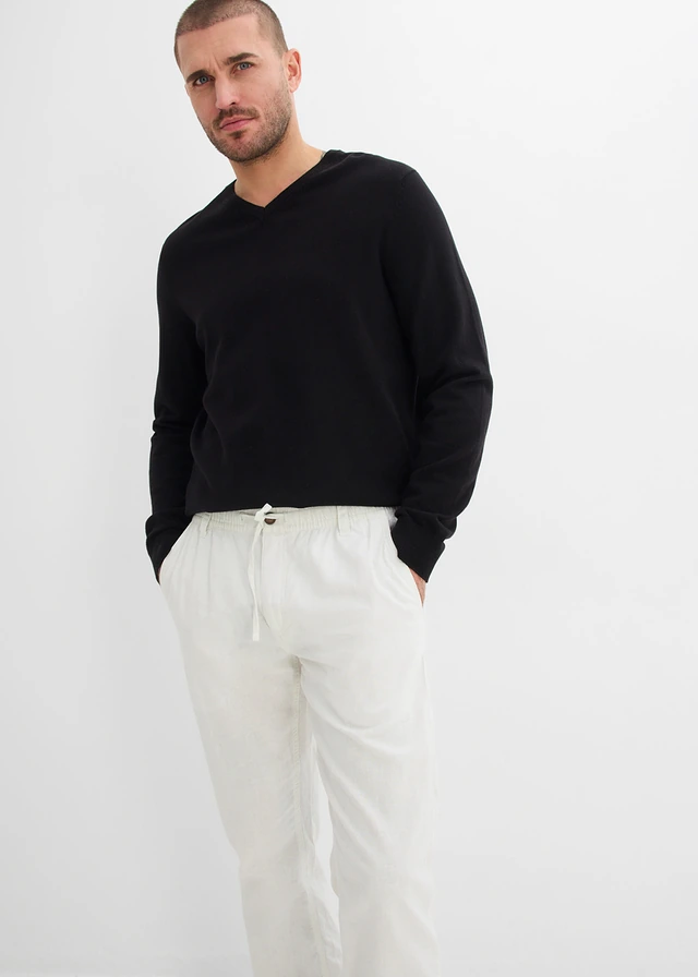 Regular fit chino met linnen, straight • wit-grijs • product-page.page-title-suffix