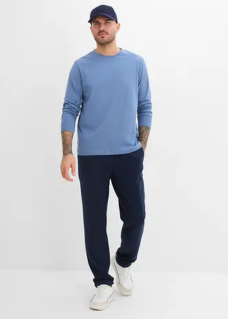 Lot de 2 T-shirts manches longues, Couleur: bleu jean+bleu foncé