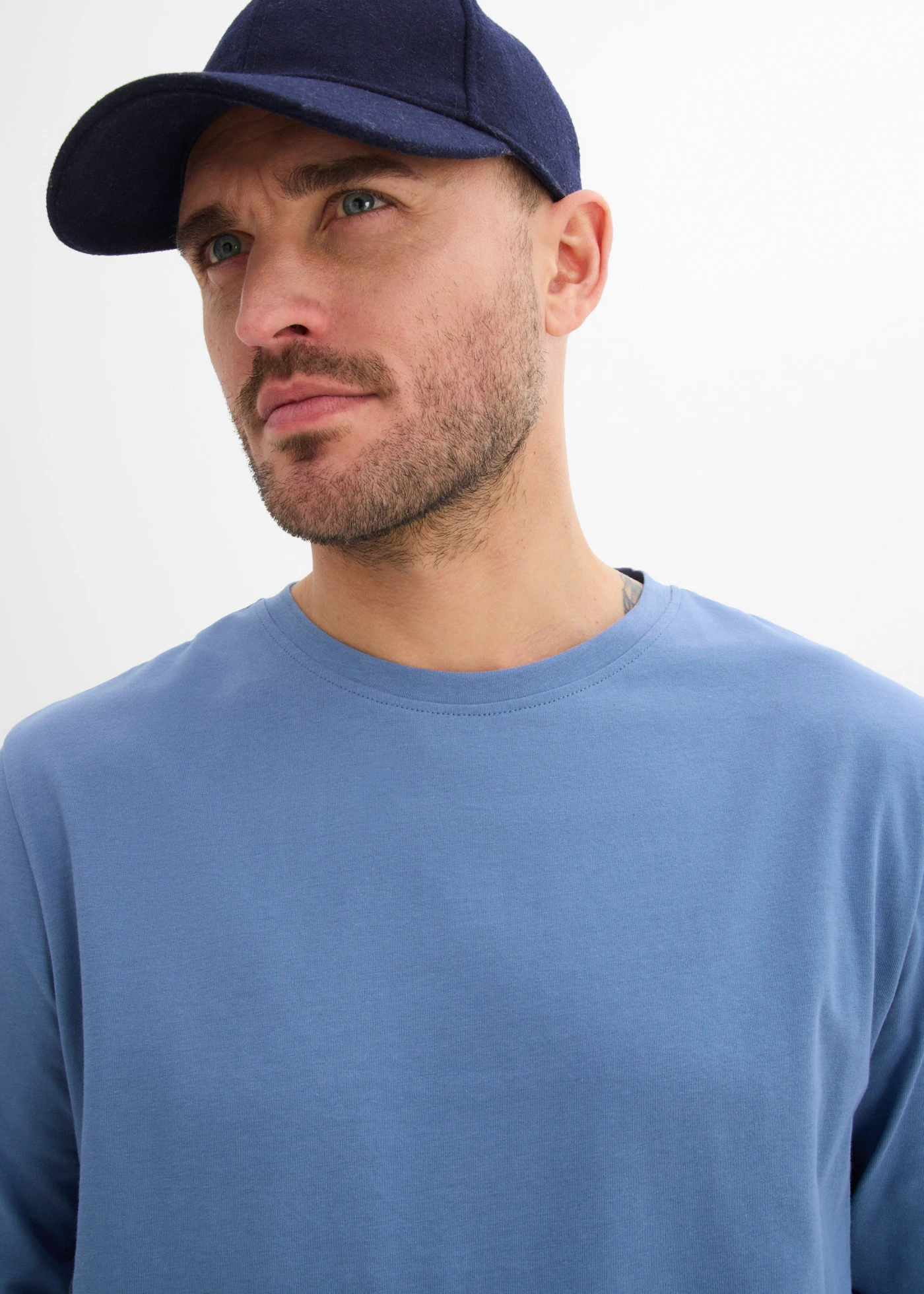 Lot de 2 T-shirts manches longues, regular • bleu jean+bleu foncé • Boutique bonprix