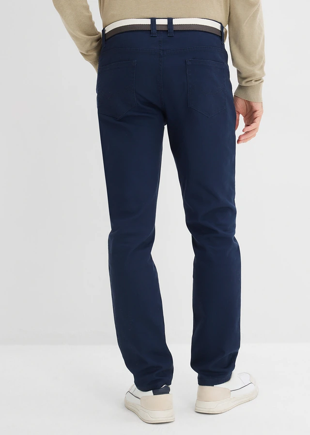 Regular fit stretch broek met riem, straight, Kleur: donkerblauw
